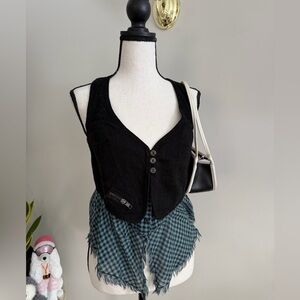 Bershka Blue and Black Checkered Vest
